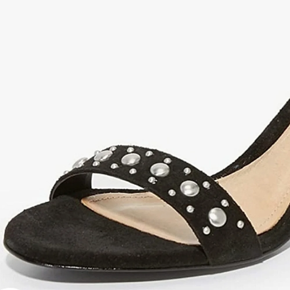SCHULTZ Studded Embroidered Ankle Strap Chunky Low Heel Sandals
